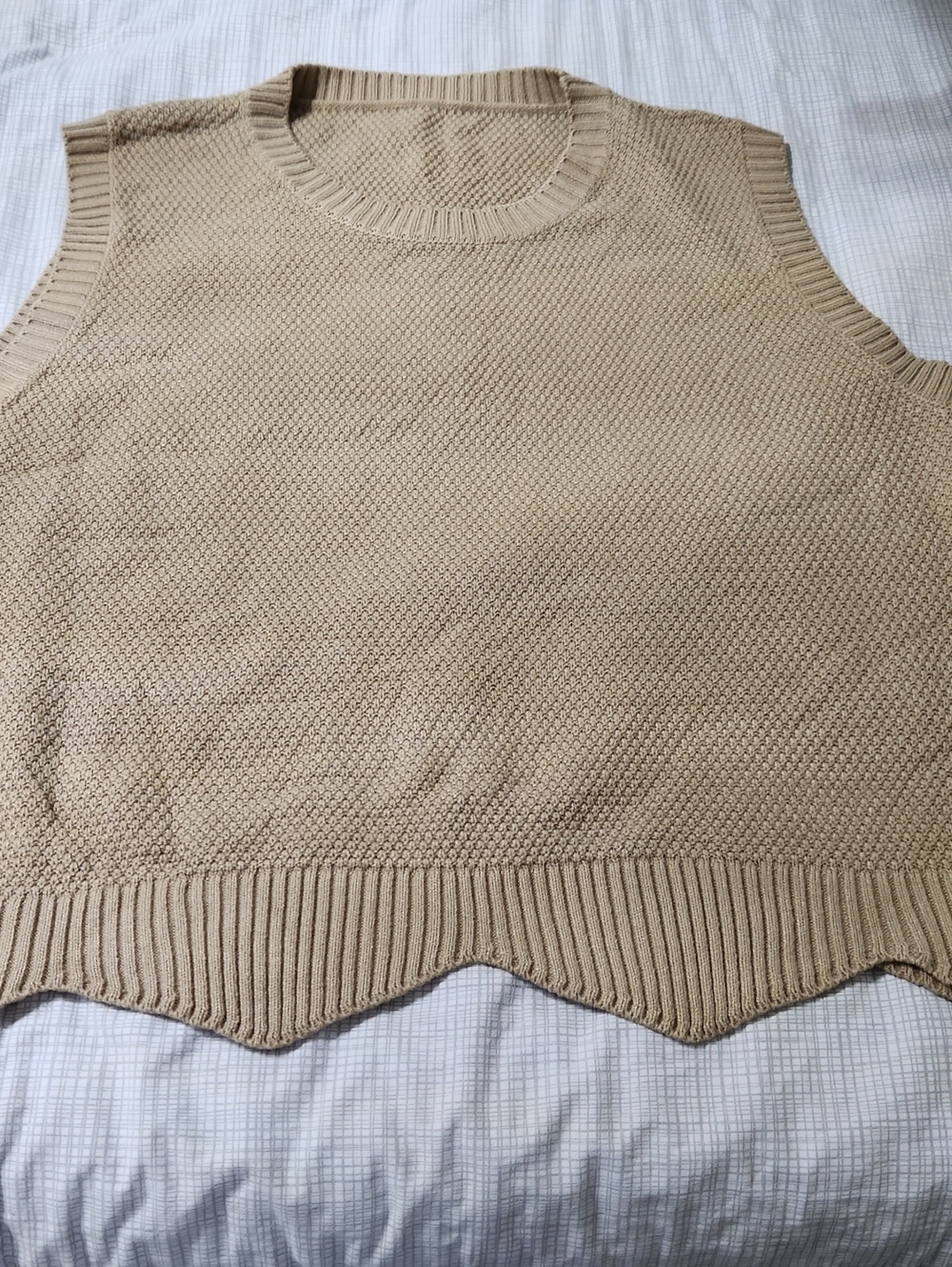 Women's Beige Knit Sleeveless Crew Sweater Vest
